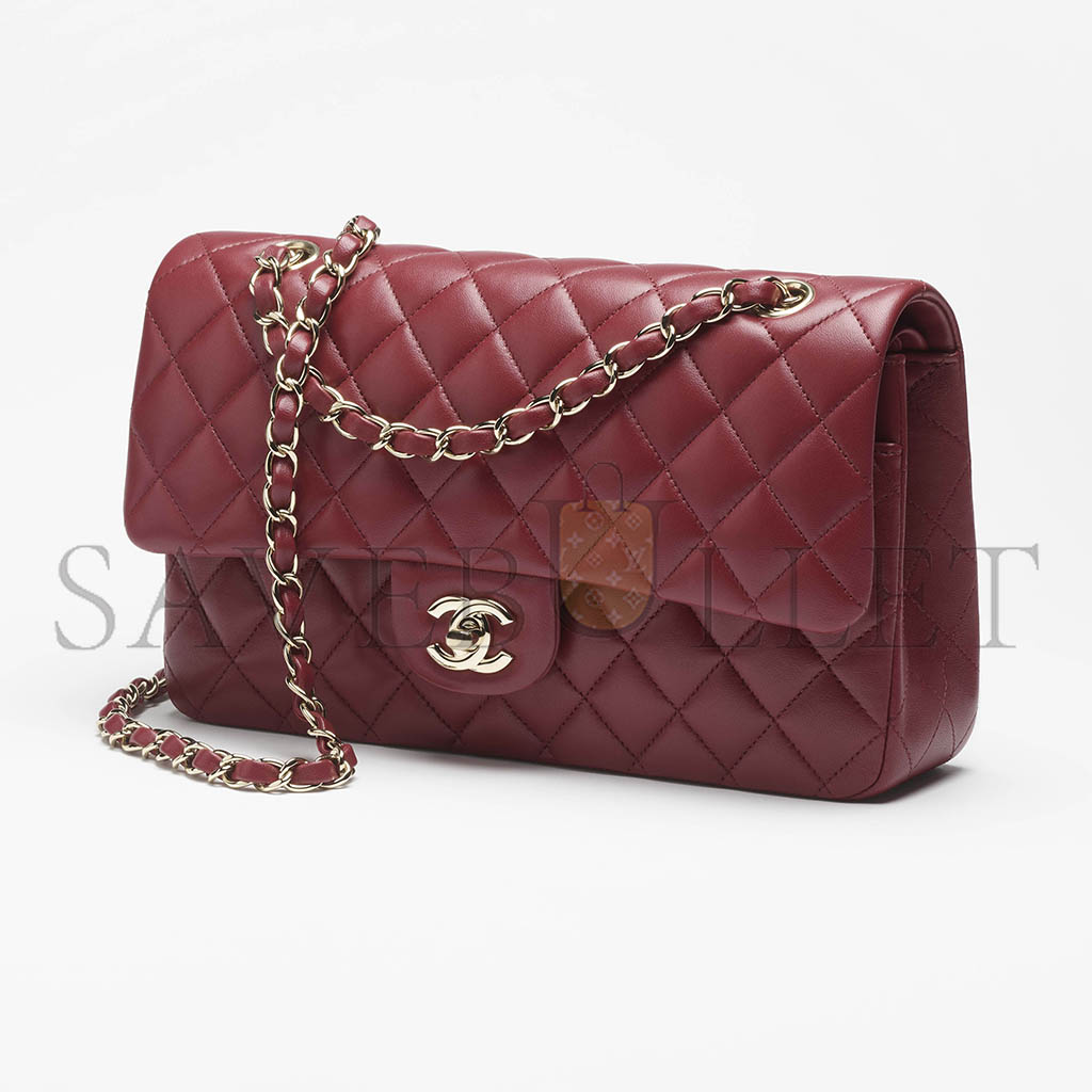 Ch*el classic 11.12 handbag lambskin & gold-tone metal burgundy a01112 (25.5*15.5*6.5cm)